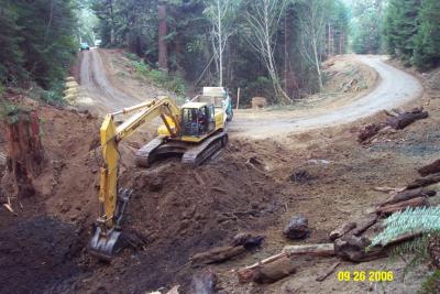 During: The upstream channel had been filled with soil and slash during historic logging. Note stump on left being exhumed.
